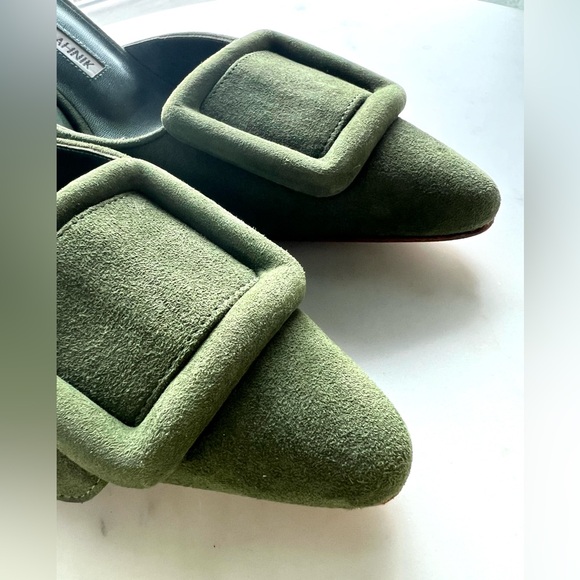 Manolo Blahnik Maysale 70 dark green suede mules - Picture 9 of 14